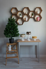 Decoration in the room for Christmas, festive packaging
