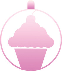 Watercolour gradient ball with cupcake. hAPPY BIRTHDAY TEMPLATE. Pink, violet background. Icon.