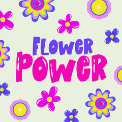 Daisy flower power poster for print design. Abstract trippy psychedelic pattern. Flower power. Funny vector illustration. Retro 1990 poster for tshirt design.