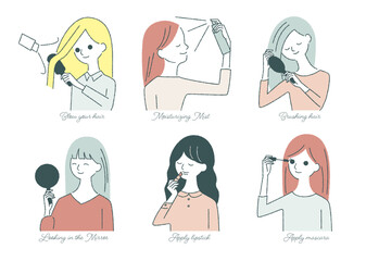 美容メイクアップする女性　セット