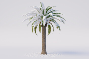 Fototapeta na wymiar Palm trees with snow, wintering in the tropics