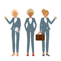 Design cartoon American or African standing, Business women with uniform suit, Vector illustration.