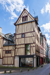 Street with timber framing houses in Rouen, Normandy, France. Architecture and landmarks of Rouen.