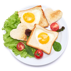 Fried Egg on Toast Bread isolated on white background