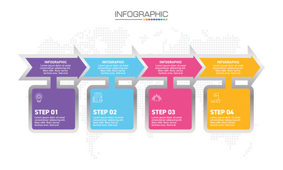Infographics design 4 steps with marketing icons can be used for workflow layout, diagram, annual report, web design.