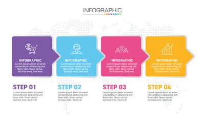 Obraz premium Infographics design 4 steps with marketing icons can be used for workflow layout, diagram, annual report, web design.