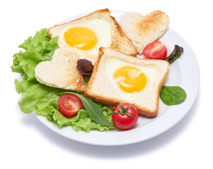 Fried Egg on Toast Bread isolated on white background