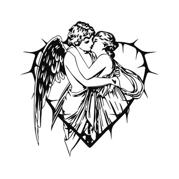 vector couple of angels kissing