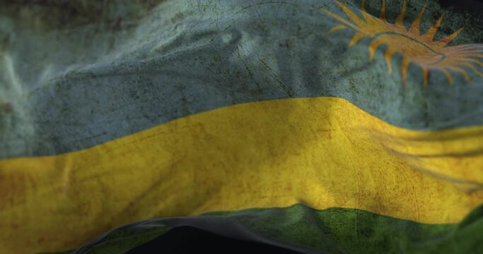 Old Rwanda Flag waving at wind. Loop