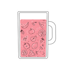 Set of abstract fruits in a mug. Line art style. Doodle drawings with colored spots. Vector illustration.