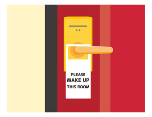 ホテルのドアプレート　Please make up this room