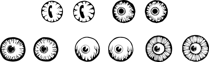 Eyes illustration. Iris decorative image. Circle vector line sketch.