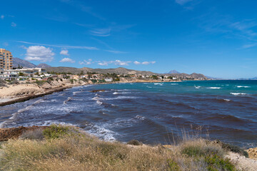 El Campello Spain coast view near La Iletta to north in direction of Benidorm beautiful blue sea and sky