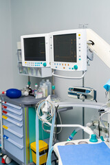 Modern equipment for patient health. Hospital with new technology instruments.