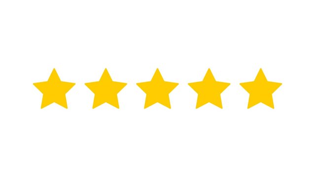 Customer review in five star product purchase on white background. Feedback. Motion graphics