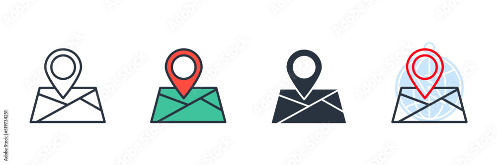 Poster navigation icon logo vector illustration. map location symbol template for graphic and web design co