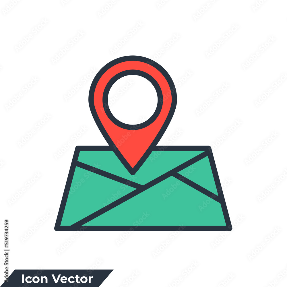Poster navigation icon logo vector illustration. map location symbol template for graphic and web design co