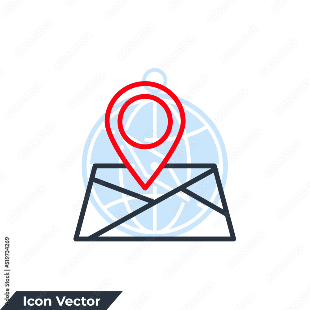 Poster navigation icon logo vector illustration. map location symbol template for graphic and web design co