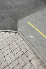 Road. The intersection of the lines of tile masonry and road markings. Road background