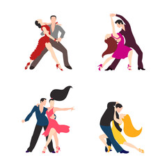 Set of dancing couples isolated on a white background. Latino dance. Vector illustration