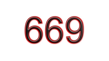 red 669 number 3d effect white background