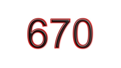 red 670 number 3d effect white background
