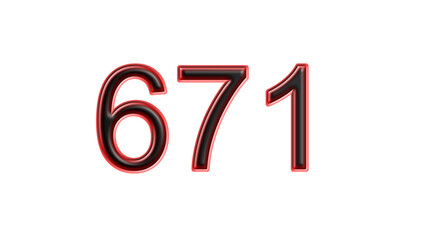 red 671 number 3d effect white background