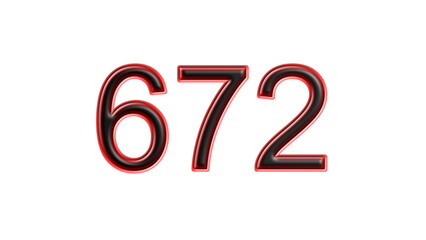 red 672 number 3d effect white background