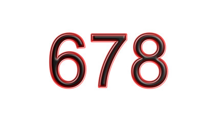 red 678 number 3d effect white background