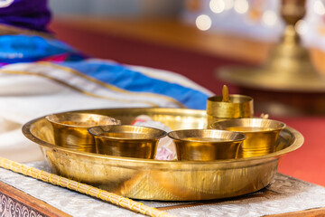 South Indian Tamil Hindu wedding ritual items close up
