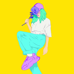 Fashion minimal illustration. Stylish summer Girl. Urban look