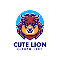 Vector Logo Illustration Cute Lion Mascot Cartoon Style.