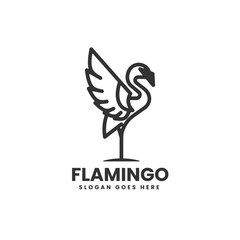 Vector Logo Illustration Flamingo Line Art Style.