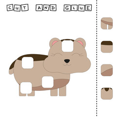 Cut out and glue. Educational game for children. Vector template with hamster