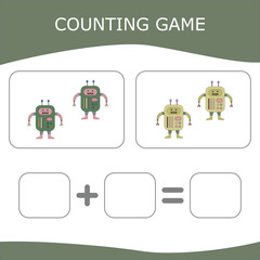 Educational game for children, kids. . Game learning math, counting game. Vector illustration for print, page