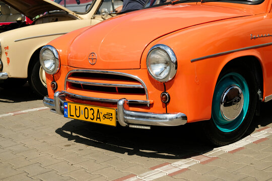 Classic Polish car Syrena in bright orange