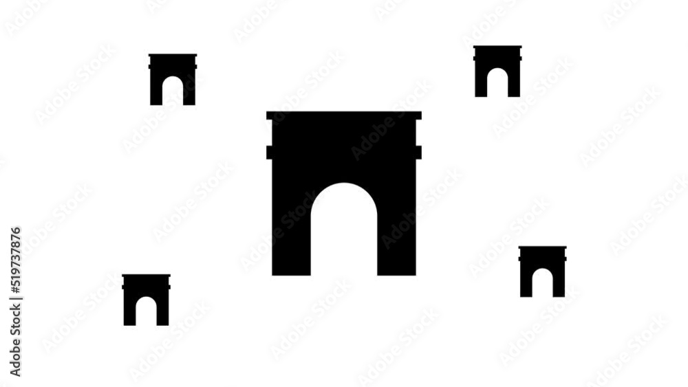 Poster zoom in and out animation the arch symbol. large black symbol in the center and four small symbols a