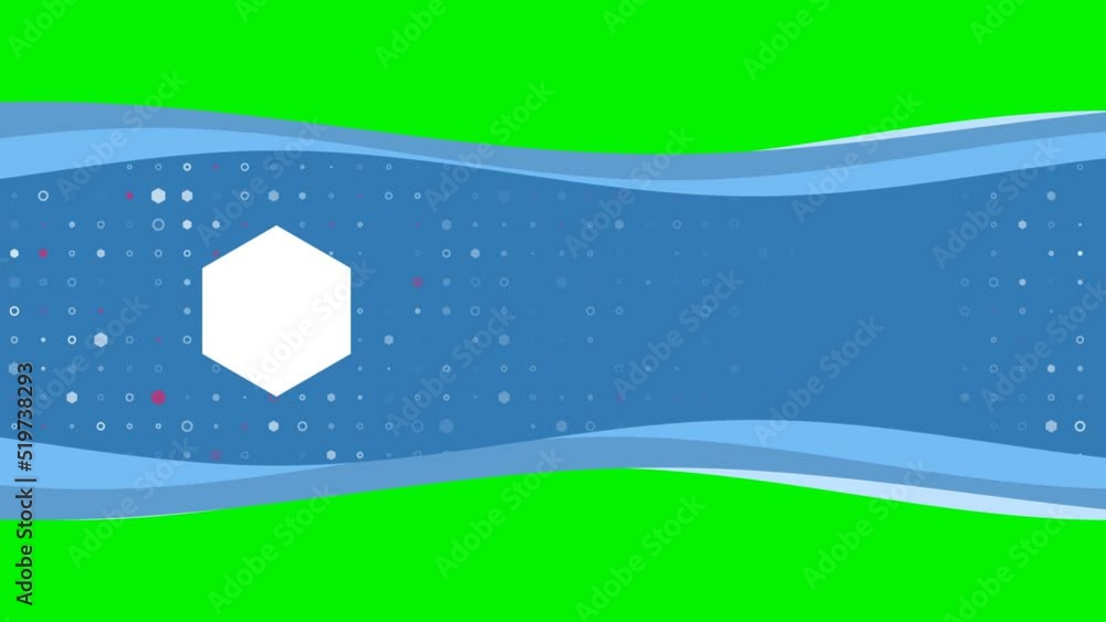 Aufkleber animation of blue banner waves movement with white hexagon symbol on the left. on the background the
