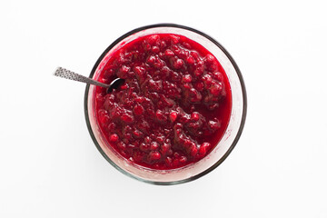 Cranberry Sauce in Glass Bowl with Spoon