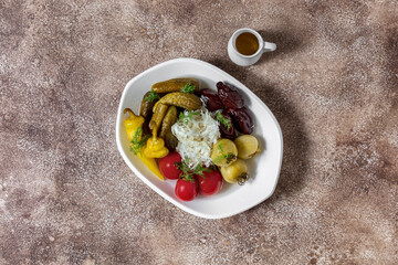 A plate of pickled vegetables