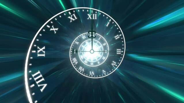 Abstract Time Spiral Clock Animation with Dark Cyan Looped Background
