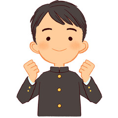 両手ガッツポーズでやる気の男子生徒イラスト