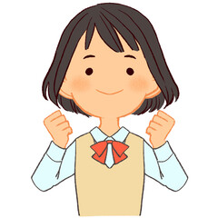 両手ガッツポーズでやる気の女子生徒イラスト