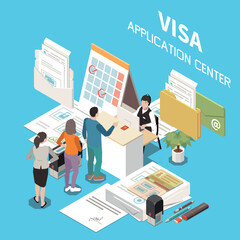 Visa Application Center Isometric Background