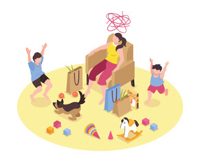 Isometric Tired Woman