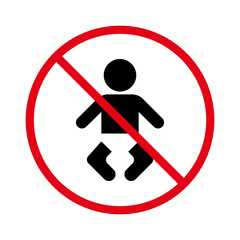 Ban Baby in Diaper Black Silhouette Icon. Forbid Kid Room Pictogram. Restriction Toilet Station Red Stop Circle Symbol. No Allowed WC for Child Sign. Prohibit Maternity. Isolated Vector Illustration