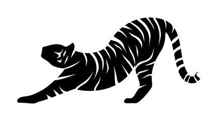 Fototapeta na wymiar Vector illustration of a black and white stretching tiger isolated on a white background