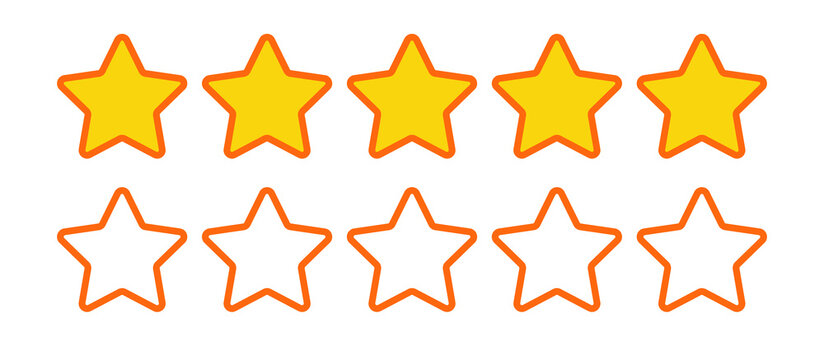 Cartoon sytle five star rating review icon design vector. Best feedback satisfaction quality symbol illustration.