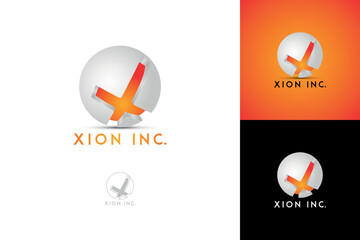 Modern sci-fi 3D logo with globe like sphere and letter X