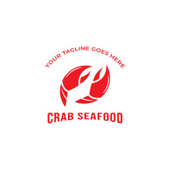 vector red crab seafood culinary logo design combined fork and spoon icon for restaurant food logo